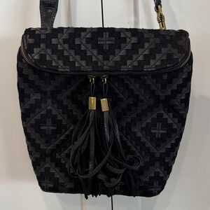 Eric Javits Black Geometric Black Leather Shoulder Bag